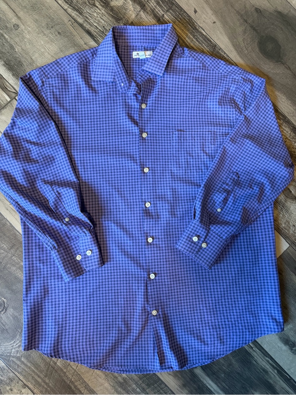 Peter Millar Men's Blue and Purple Check Dress Shirt